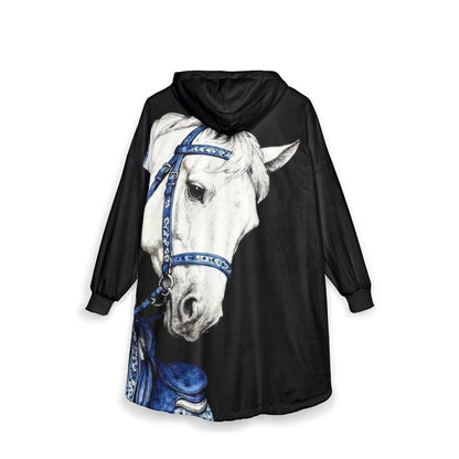 Horse Portrait Hooded Blanket – Blue Bridle Cozy Wearable Blanket