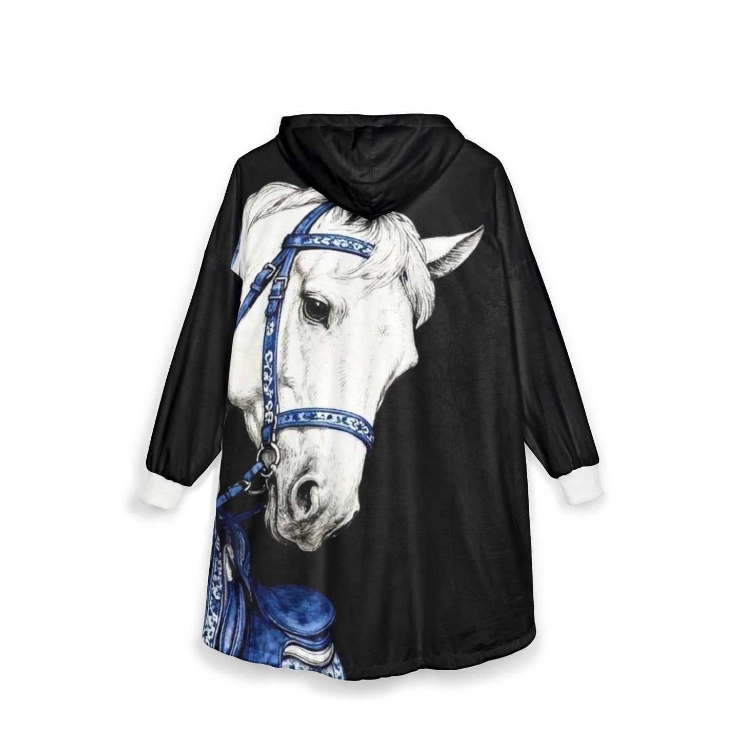 Horse Portrait Hooded Blanket – Blue Bridle Cozy Wearable Blanket