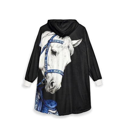 Horse Portrait Hooded Blanket – Blue Bridle Cozy Wearable Blanket