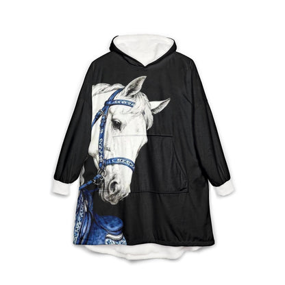 Horse Portrait Hooded Blanket – Blue Bridle Cozy Wearable Blanket