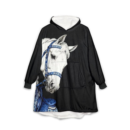 Horse Portrait Hooded Blanket – Blue Bridle Cozy Wearable Blanket